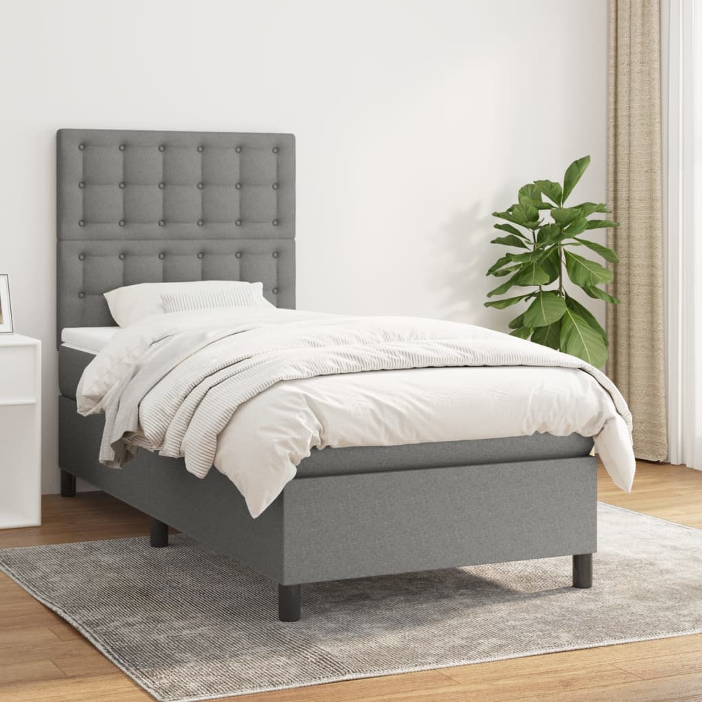 Box Spring Bed with Mattress Dark Grey 90 x 190 cm Fabric