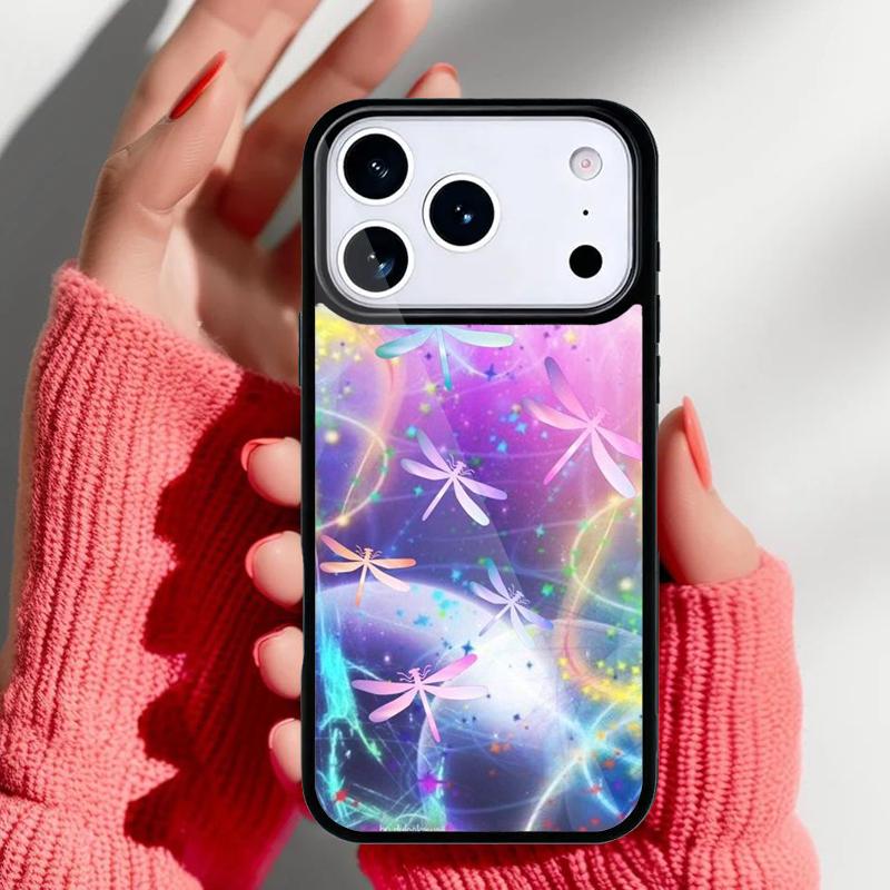 Цветочный Радужный Чехол-Накладка с Стрекозой для iPhone 17 16 15 14 13 Pro Max Задняя Крышка для 12 11 Pro Coque