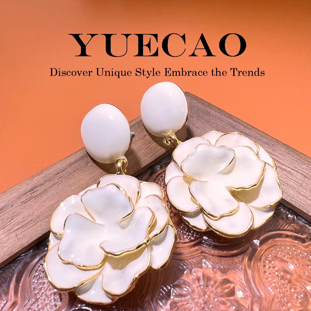 Vintage Enamel Flower Tassel Earrings: European-American Style, Gold-Plated, Elegant Retro Design