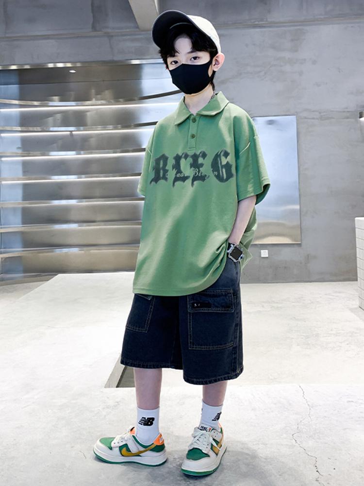 Boys' short sleeved T-shirt polo shirt summer clothes 2026 new summer half sleeved boys' big children's top T