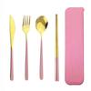 Pink Gold Travel Tableware Set With Knife Fork Spoon Chopsticks Cutlery Set Mirror Flatware Set Stainless Steel Dinnerware Set
