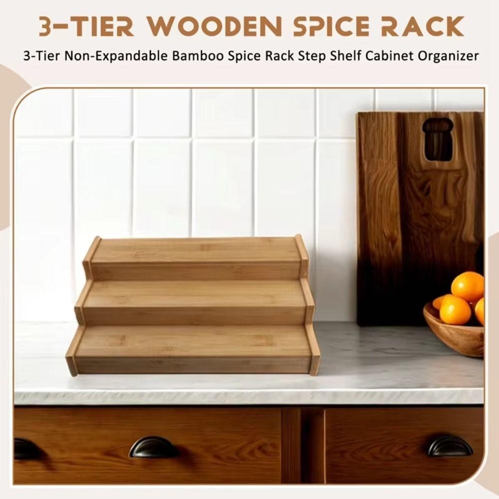 Solid Wooden 3-Tier Spice Rack Space-Saving Seasoning Organizer Spice Jar Storage Set  Restaurant