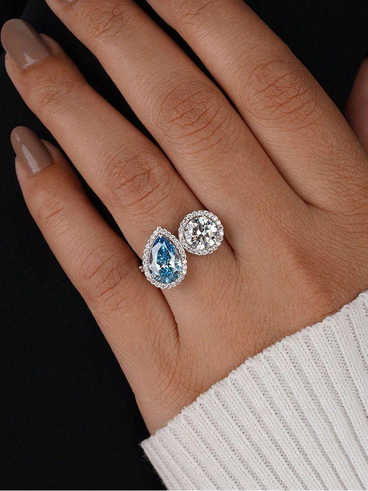 925 Sterling Silver Simplicity Sea Blue Pear Round Zircon Ring For Women Engagement Wedding Luxury High Quality Fine Jewelry