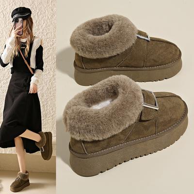 Внешняя торговля большой размер толстая подошва бархатные теплые меховые интегрированные ботинки 2024 зима нескользящие теплые для ног на одной педали зимние ботинки женские
