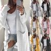 Knitted Coat Double Pockets Warm Skin-Touch Trendy Cardigan Style Pure Color Mid-Length Sweater Female Knitwear