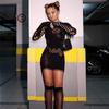 Sexy Beach Wear Fishnet Long Sleeve Hollow Out Fishnet Hip Skirt Night Dress Women Sheer See Through Mesh Nightwear