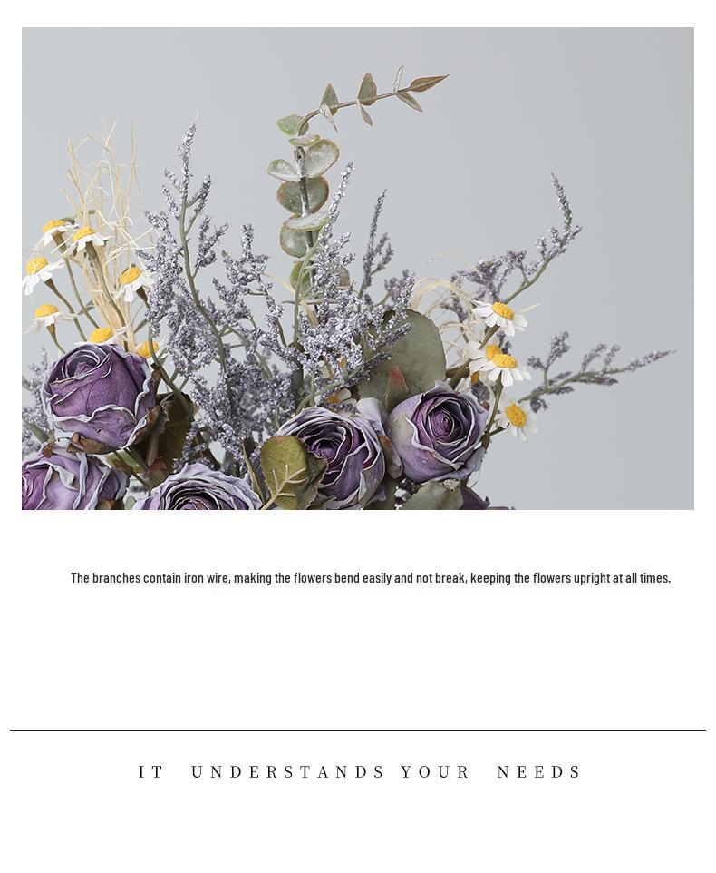 Artificial Rose & Daisy Bouquet - Dried Floral Arrangement for Living Room, Dining Table, or Coffee Table Decor.