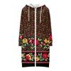 Women's Fashionable Printed  Long Sleeved Drawstring Hooded Zipper Pocket Long Casual Sweatshirt Jacket