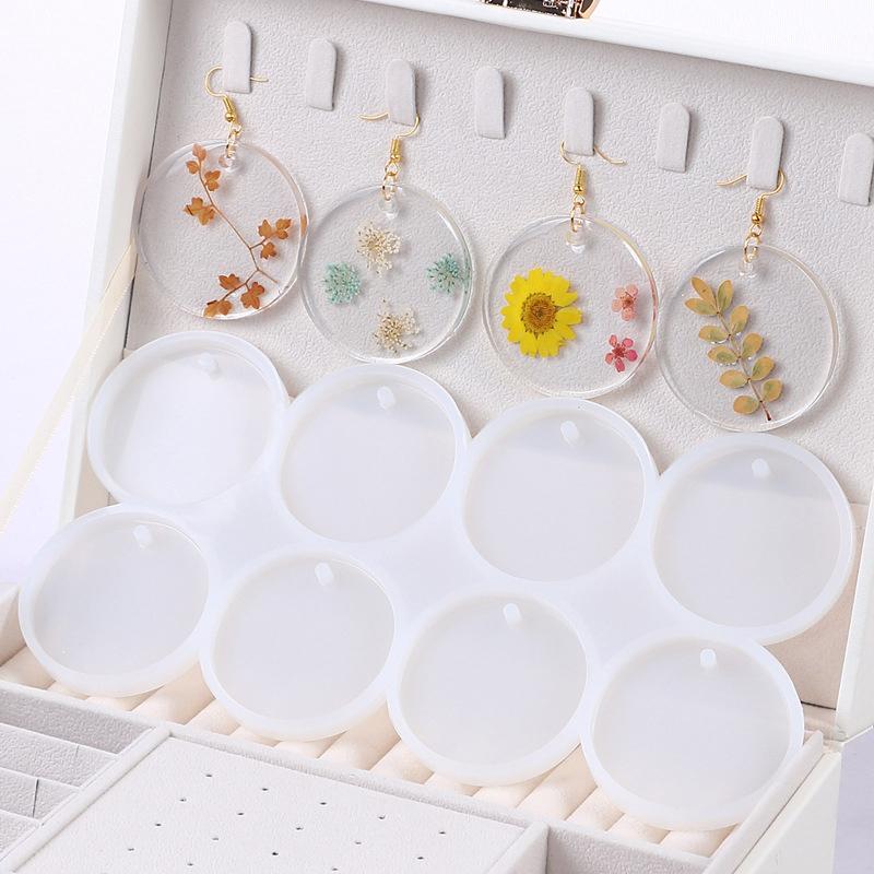 8/12Pcs Round Oval Pendants Resin Mold Diy Epoxy Earrings Charms Silicone Mold For Jewelry Making Keychain Tag Casting Diy Craft