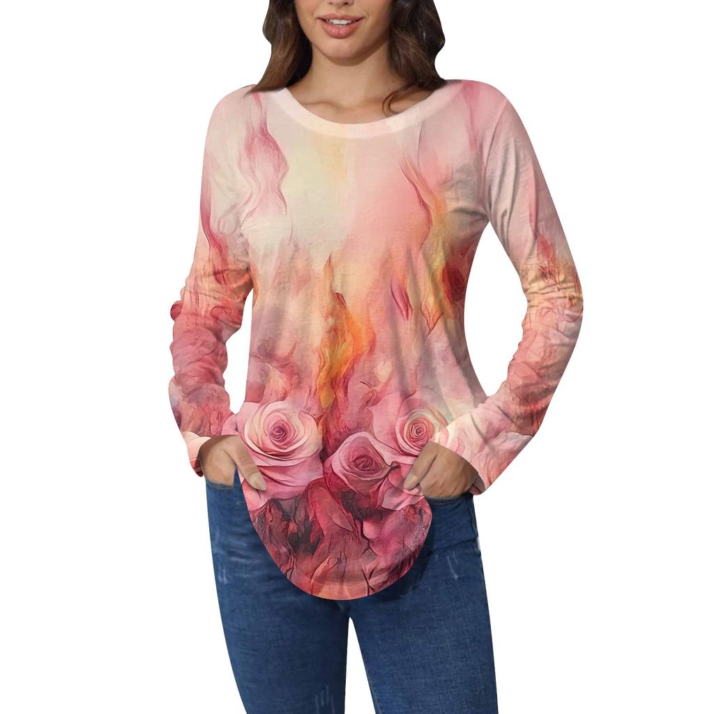 Рубашки для женщин Милые винтажные узоры с принтом Футболка с длинным рукавом Туника Топы Хлопковые пуловеры