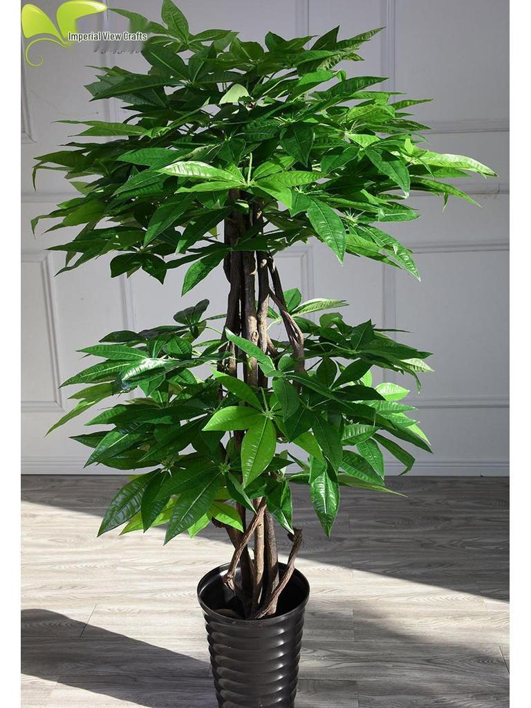 Eco-friendly Artificial Money Tree Bonsai with Real Trunk - Floor-standing Home Decor for Entrance & Garden, Attracts Wealth.