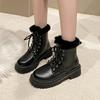 Fashion Winter New Block Heel Cotton Boots Women's Fashion Round Toe Lace-Up Front Platform Non-Slip Short Shoes