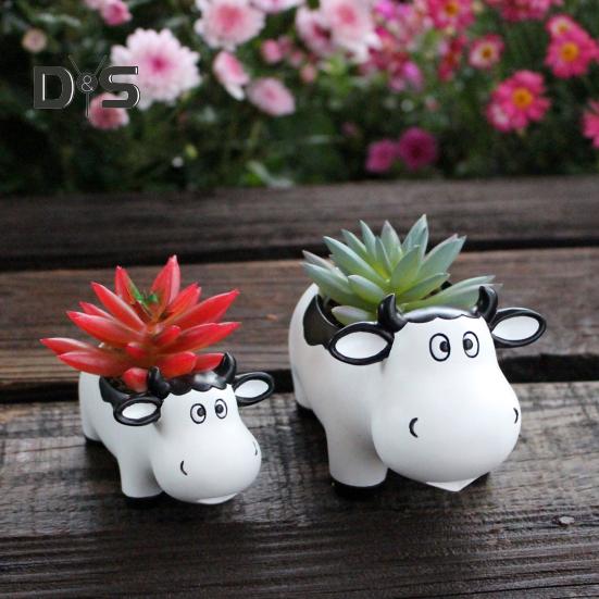 2 шт., смоляной горшок в форме коровы, горшок для суккулентов в виде животных, настольное украшение, цветочный горшок в виде мультяшной коровы для мини-растений, цветок кактуса