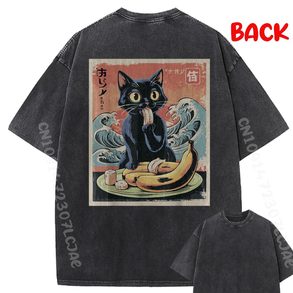 Banana Cat Kitten Japanese Graphic Tee Shirt Camisetas De Hombre Cool Vintage T Shirts Women Anime Funny