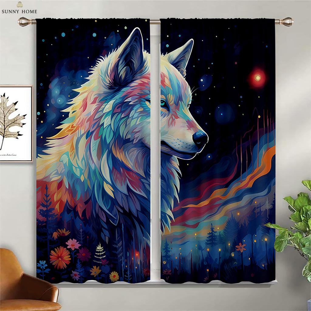 Плотные теплоизоляционные шторы Dream Starry Sky Wolf Print Curtains Детская комната Гостиная Уличные декоративные шторы