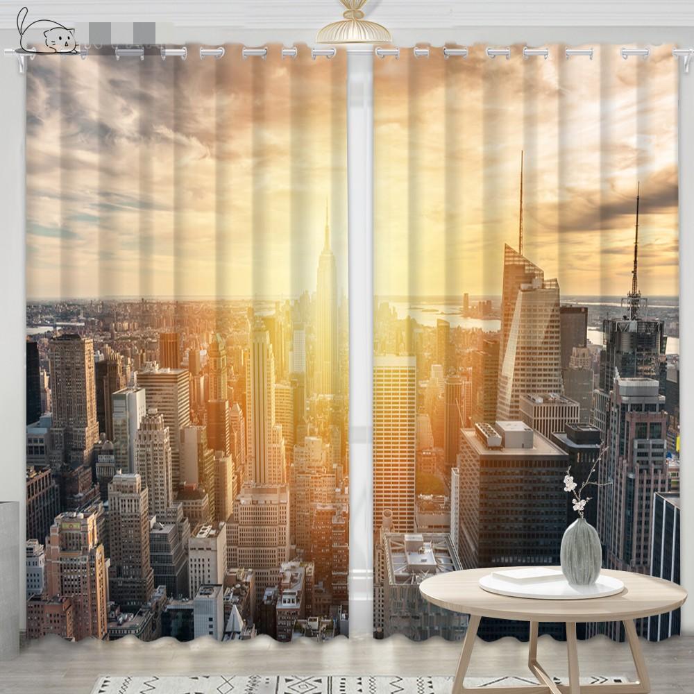 2Panels New York City Night Curtain Статуя Свободы Шторы для спальни Гостиная Кухня Оконные жалюзи Cortinas Верхняя часть с люверсами