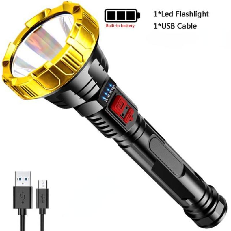 1pcs Portable Handheld Flashlight LED Lighting Flashlight for Home Outdoor Camping Hiking Hunting Emergencies Waterproof Zoomable USB Flashlight