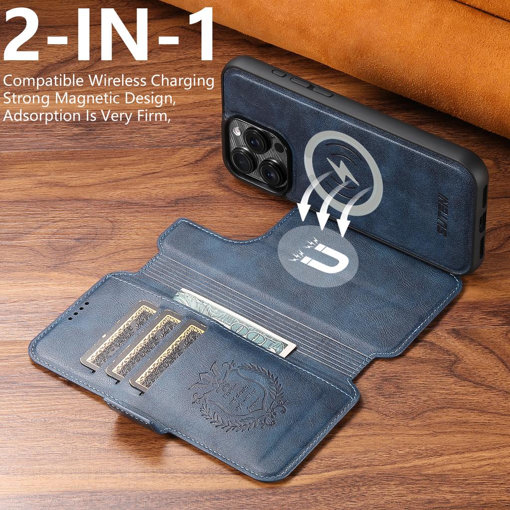 SUTENI Q-06 For iPhone 15 Pro Case Color Splicing Magnetic Detachable Leather Phone Cover