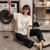 2025 Spring/Summer Women's Cotton Pullover Pajama Set - Short Sleeve Top with Long Pants