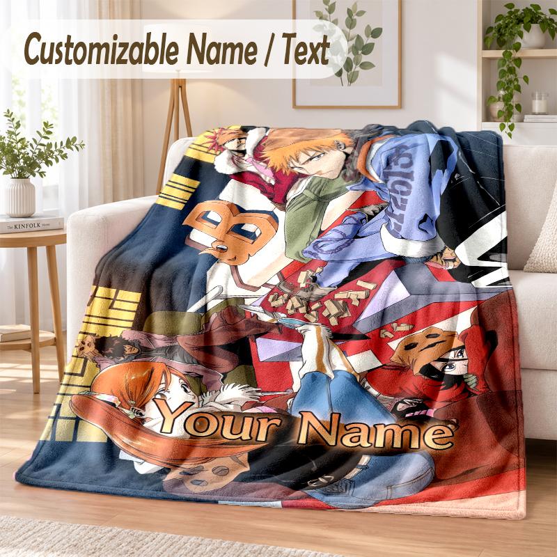 Bleach anime Custom Name Flannel Throw Blanket Soft Warm for Sofa Bed Indoor Home Use
