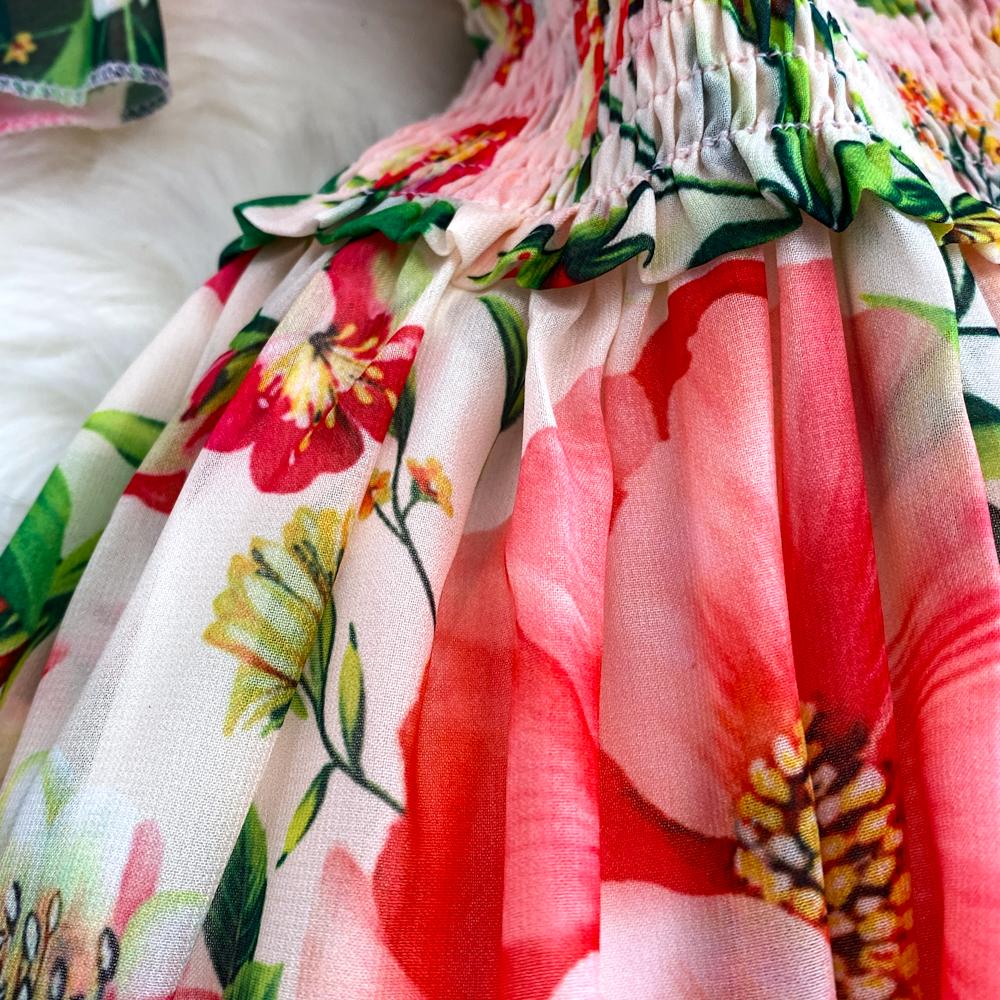 Милое шифоновое платье в стиле отпуска с V-образным вырезом и короткими рукавами, лето 2024, многоуровневые длинные платья с оборками по краям