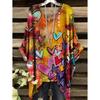 Elegant Bohemian Chic Oversized Simple Retro Love Print Print Women's T-Shirt Asymmetrical Hem O-Neck Versatile Women's Clothing