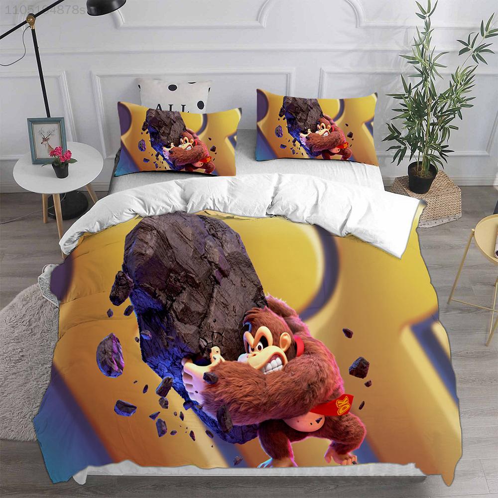 D-Donkey K-Kong B-Bananza Bedding Sets Single/Twin/Double Size Duvet Cover Set 2/3 Pieces Sets Gifts for Gamer Kids Adult Size