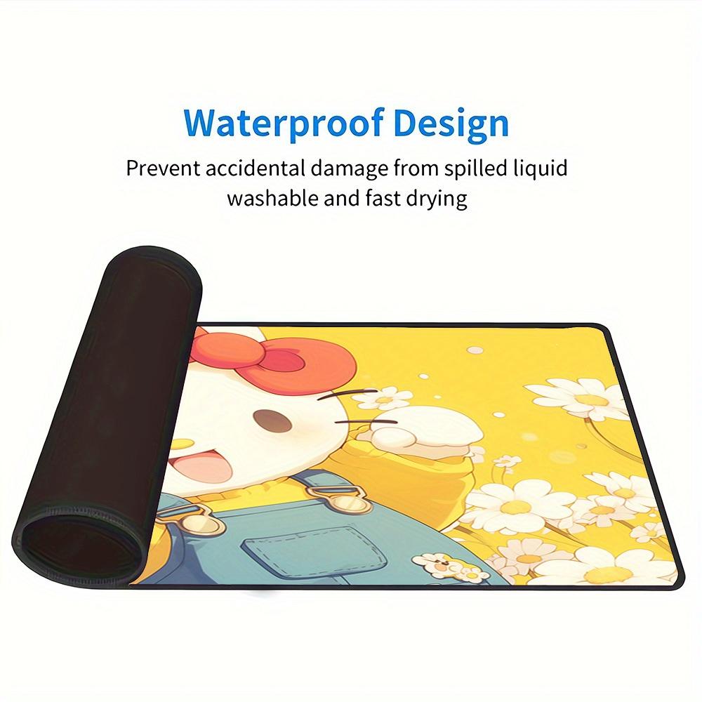 1pc Large Gaming Mouse Pad, UV Reactive Non-Slip Desk Mat, Washable Polyester Hello Kitty Flowers Yellow BackgroundComputer Pad with Vibrant