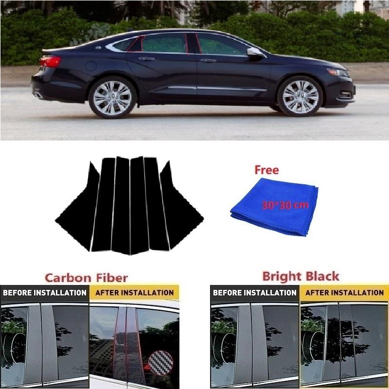 Углеродное волокно, черная автомобильная оконная дверная колонка, крышка стойки BC, накладка, подходит для Chevrolet Impala 2014-ПК с зеркальным эффектом