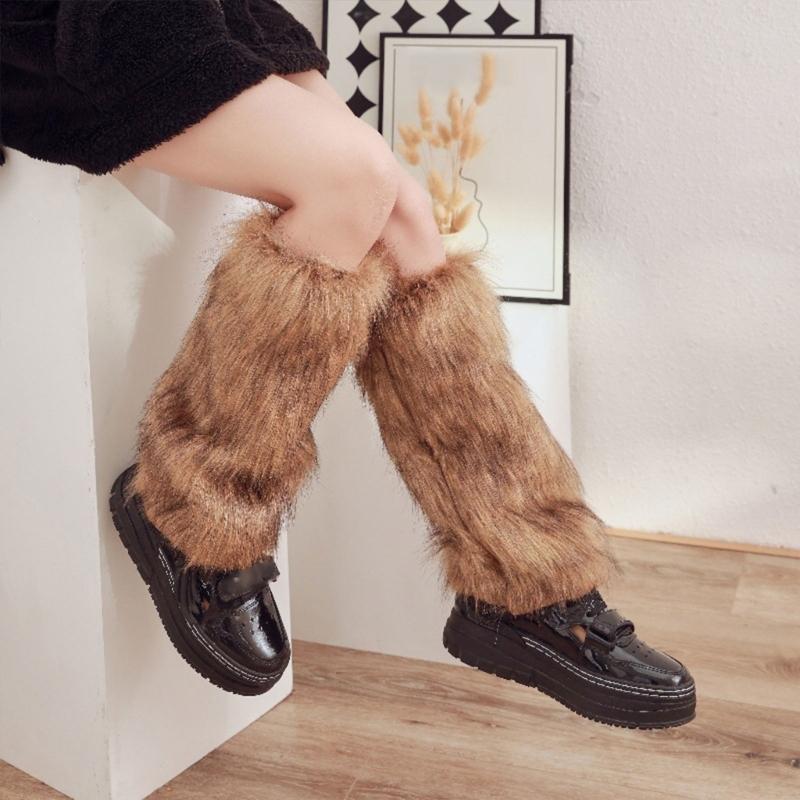 Women Furs Leg Warmer Winter Furry Long Boot Cuffs Fuzzy Shoe Cover Party Costume for Holiday Festival Performances Play