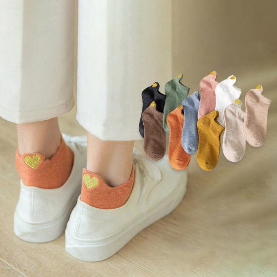 1 пара женских носков с вышивкой в ​​виде сердца, укороченные, без запаха, однотонные, высокоэластичные, противоскользящие, впитывающие пот, противоусадочные, спортивные носки