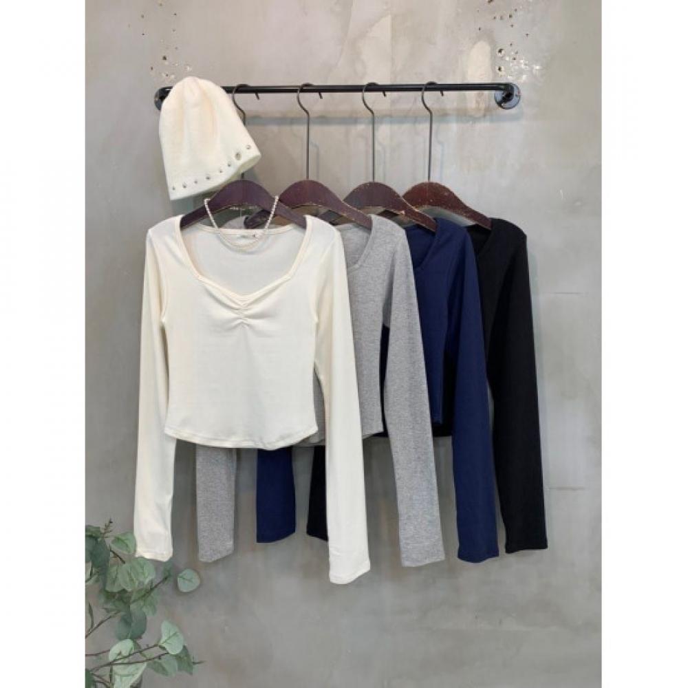 C S In The Room Women S Modal Shirred HearT neCk Handwarmer Long Sleeve T ShirT