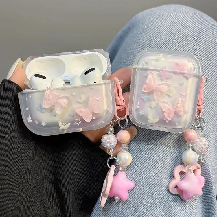 3D градиентный узор с бабочками и цветами Чехол для наушников AirPods 4 3 2 1 Pro2 Жесткий ПК чехол для AirPods 4 4-го Pro 2-го Coque FundasЦветочный кулон