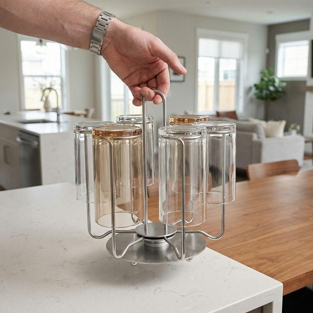 Upside-Down Cup Drying Rack Large Capacity Glass Cup Storage Rack Rotating Cup Holder  Kitchen