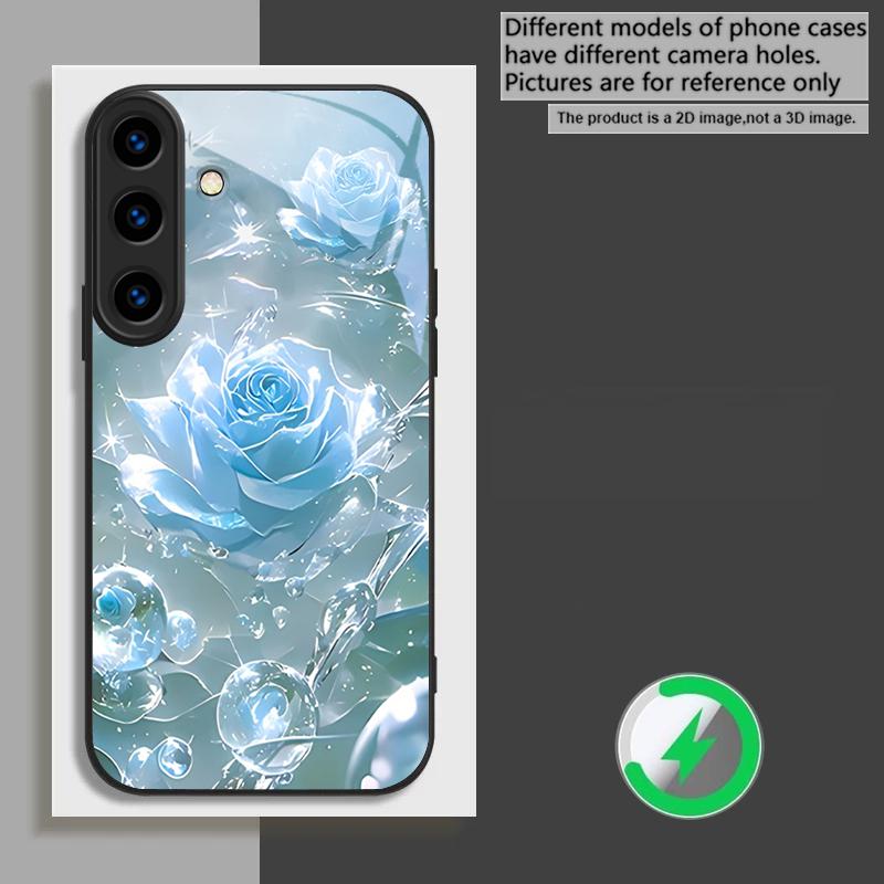 Розы цвета ледяного кристалла Для Samsung Galaxy S26 Ultra S20 FE S21 S22+ S23 Plus S24 Ultra 25 Edge Для Magsafe Стеклянный чехол для телефона