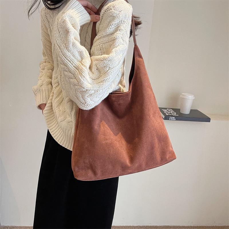 Женская винтажная замшевая сумка-тоут 2025: Универсальная повседневная сумка на плечо большой вместимости