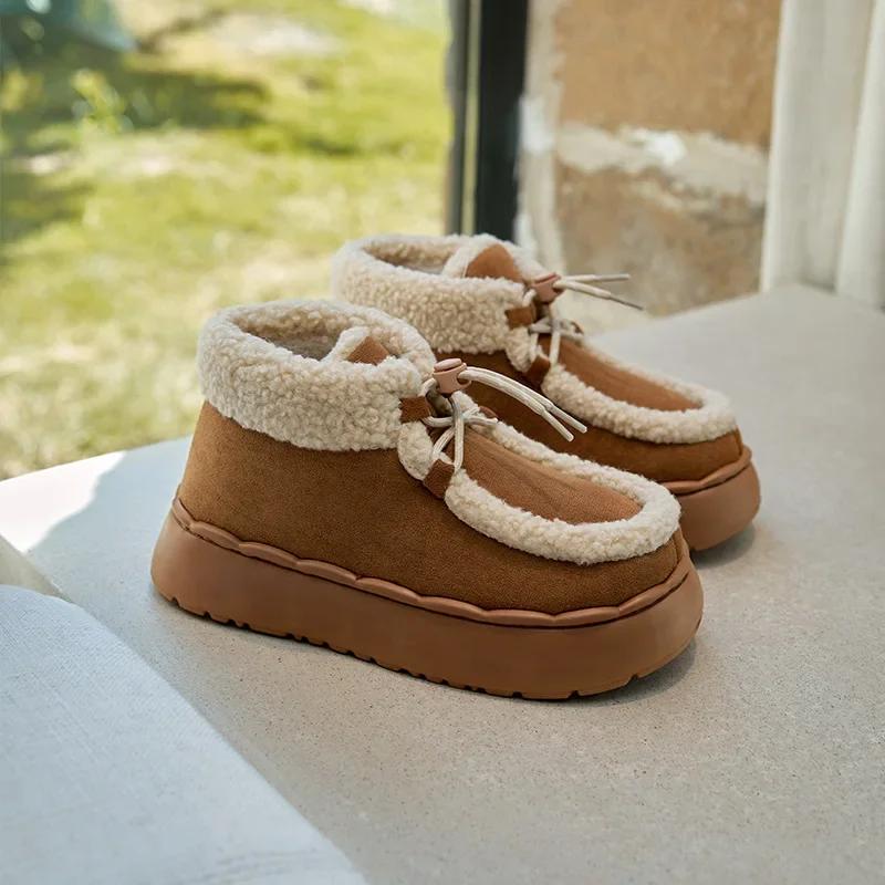 High Top Cotton Shoes for Women's New Winter with Plush Insulation Snow Boots, Fashionable Thick Soled Non Slip Cotton Shoes