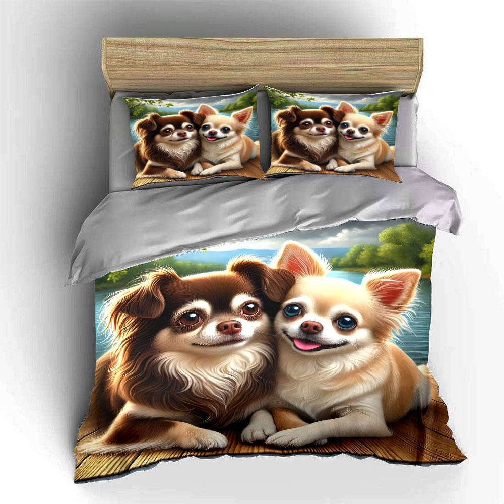 "Cozy pups by waterside." Bedding sets Duvet covers Pillowcases(1* Duvet Cover 2* Pillowcases without duvet insert)