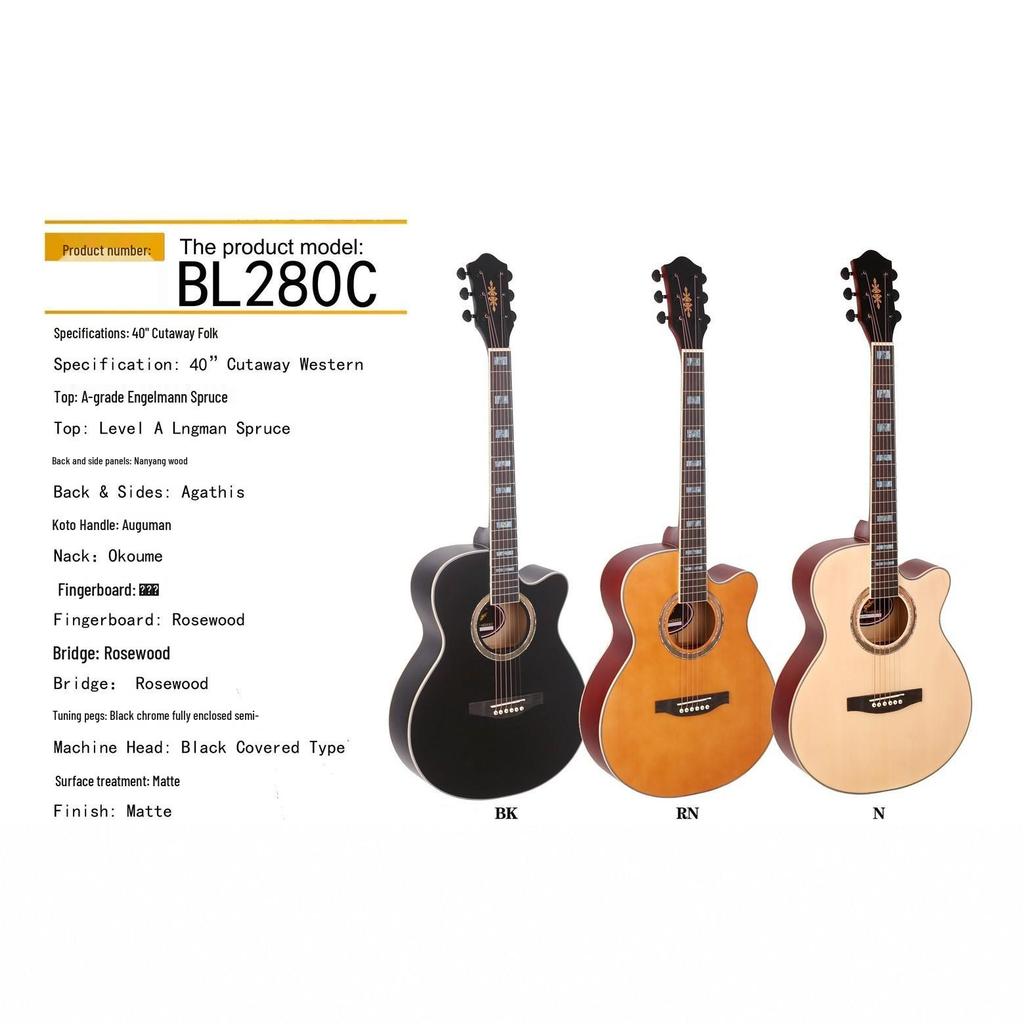 40-41 Inch Solid Wood Acoustic Guitar with Matte Finish and Low String Action