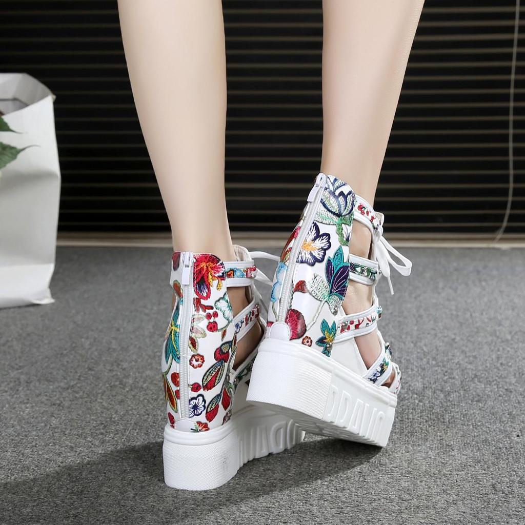 Женские босоножки-клинья с открытым носком - Высокий каблук 11 см, Дышащая сетка, Толстая подошва, Римский стиль