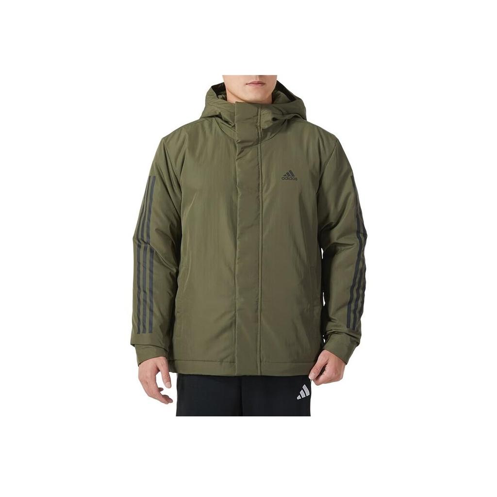 Adidas Warm Casual Outdoor Sports Hooded Jacket Men Outerwear Army-Green IP2535