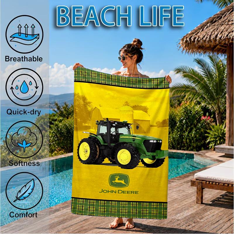 Пляжное полотенце с логотипом John Deere, Быстросохнущее, Легко ухаживать, Подходит как для фитнеса, так и для пляжного отдыха, Спортивный аксессуар
