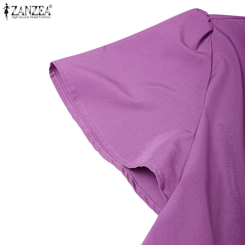 ZANZEA Women Casual V-Neck Summer Short Sleeve Dress