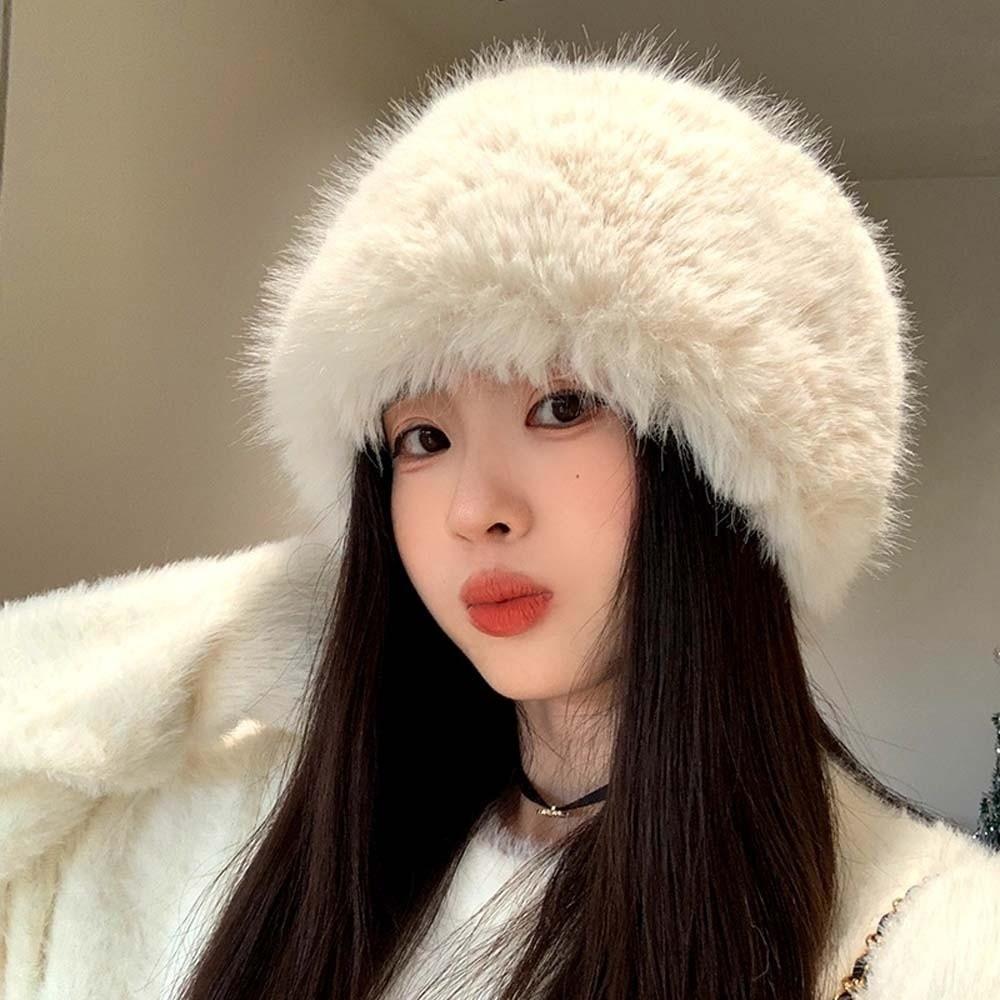 Temperament Winter Fisherman Hat Warmer Anti-cold Basin Cap Thickened Plush Bucket Hat Shopping