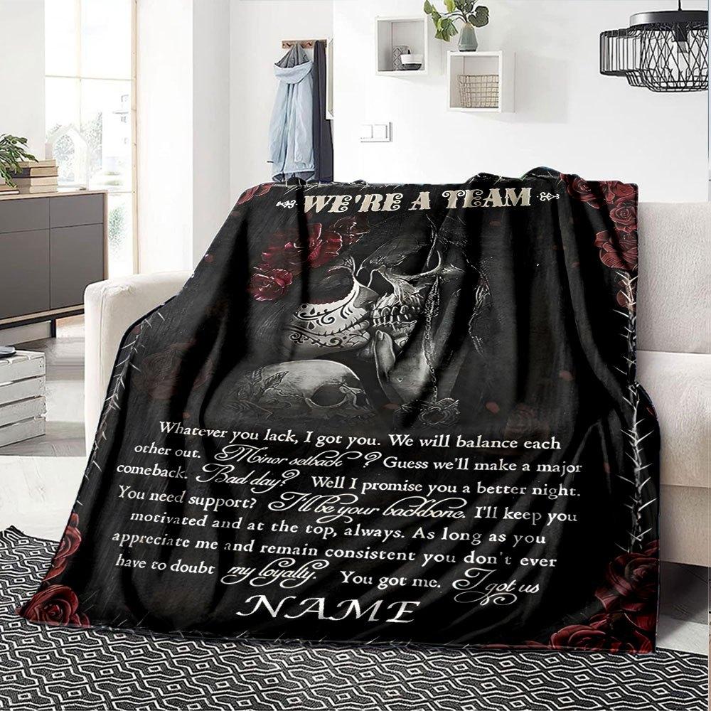 We'Re A Team Skull Roses Home Customize Your Name Blankets Soft And Cozy Lightweight For All Seasons Perfect For Picnics Sofa Office Bed Living Room