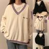 Women's Spring And Autumn V-neck Long Sleeved Loose Outwear Versatile Sweater