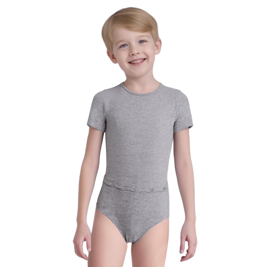 Унисекс Детская Адаптивная Одежда Ромпер с Невидимой Молнией Сзади Против Снимания Круглый Вырез Короткий Рукав Боди