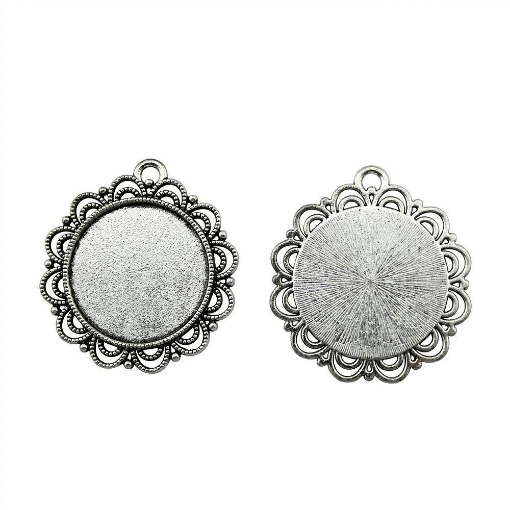 Подходит для круглого стеклянного кабошона 25 мм, поднос для установки, античное серебро, цветные компоненты, украшение ручной работы для изготовления ювелирных изделий