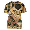 Japanese Samurai Cat 3d Printed Summer Men'S T-Shirt Casual Shirt Classic Vintage Oversized O-Neck Fun Hip Hop Loose Clothing