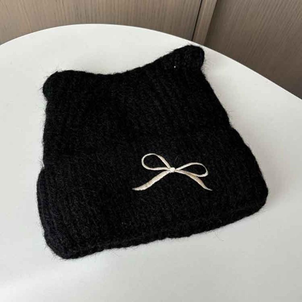 Thickened Cat Ear Beanie Windproof Knitted Skullies Soft Knitted Woolen Hat Ladies